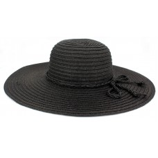 Hats – 12 PCS Wide Brim Hat - Straw Hat- Paper Straw Hat w/ Lace Band - Black - HT-ST1160BK